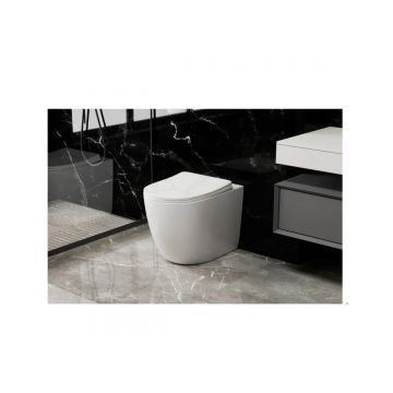 Унитаз Abber (Аббер) Bequem AC1111T приставной белый, безободковый, смыв торнадо