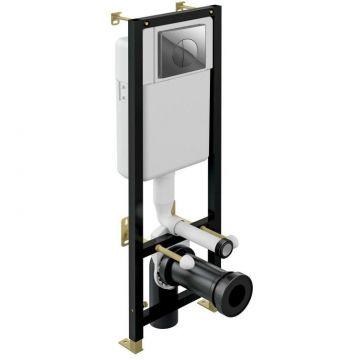 Комплект инсталляции подвесной безободковый унитаз Bocchi (Боччи) Taormina Pro Rimless 1451-001-0129 + инсталляция Cersanit (Церсанит) Black 35 New S-IN-BLACK-Cg-w с клавишей Leon. глянцевый хром