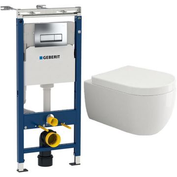 Комплект инсталляции подвесной безободковый унитаз Bocchi (Боччи) V-Tondo 1416-001-0129 белый + инсталляция Geberit (Гэберит) Duofix 458.125.21.1 с кнопкой смыва хром