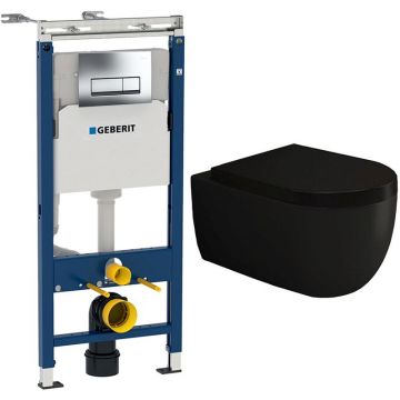 Комплект инсталляции подвесной безободковый унитаз Bocchi (Боччи) V-Tondo 1416-004-0129 черный матовый + инсталляция Geberit (Гэберит) Duofix 458.125.21.1 с кнопкой смыва хром