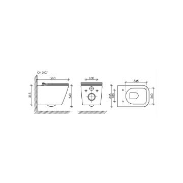 Комплект инсталляции 4 в 1 Ceramicanova (Керамиканова) Подвесной унитаз Metric Rimless арт. CN3007 + Шумоизоляционная панель для инсталляции арт. CN1000 + Система инсталляции для унитазов CERAMICANOVA Envision с кнопкой смыва Round цвет хром и креплениями