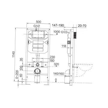 Комплект инсталляции 4 в 1 Ceramicanova (Керамиканова) Подвесной унитаз Metric Rimless арт. CN3007 + Шумоизоляционная панель для инсталляции арт. CN1000 + Система инсталляции для унитазов CERAMICANOVA Envision с кнопкой смыва Round цвет хром матовый и кре