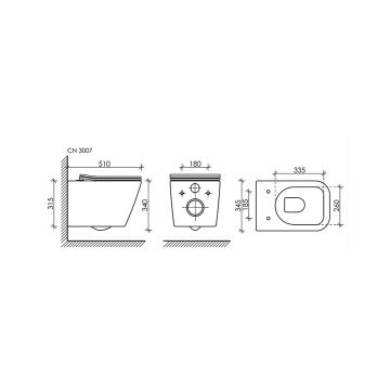 Комплект инсталляции 4 в 1 Ceramicanova (Керамиканова) Подвесной унитаз Metric Rimless арт. CN3007 + Шумоизоляционная панель для инсталляции арт. CN1000 + Система инсталляции для унитазов CERAMICANOVA Envision с кнопкой смыва Flat цвет белый, креплениями,
