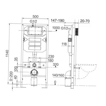 Комплект инсталляции 4 в 1 Ceramicanova (Керамиканова) Подвесной унитаз Metric Rimless арт. CN3007 + Шумоизоляционная панель для инсталляции арт. CN1000 + Система инсталляции для унитазов CERAMICANOVA Envision с кнопкой смыва Flat цвет белый, креплениями,