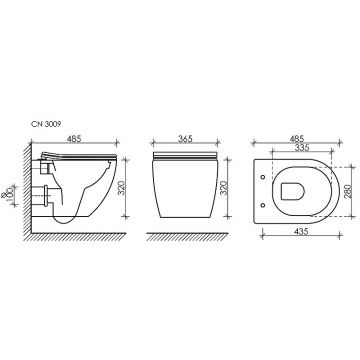 Комплект инсталляции 4 в 1 Ceramicanova Подвесной унитаз Forma Rimless арт. CN3009 + Шумоизоляционная панель для инсталляции арт. CN1000 + Система инсталляции для унитазов CERAMICANOVA Envision с кнопкой смыва Round цвет черный матовый и креплениями, арт.
