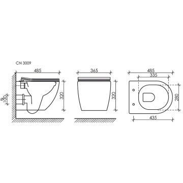 Комплект инсталляции 4 в 1 Ceramicanova (Керамиканова) Подвесной унитаз Forma Rimless арт. CN3009 + Шумоизоляционная панель для инсталляции арт. CN1000 + Система инсталляции для унитазов CERAMICANOVA Envision с кнопкой смыва Round цвет хром и креплениями,