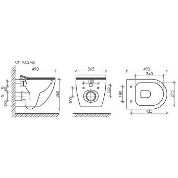 Комплект инсталляции 4 в 1 Ceramicanova (Керамиканова) Подвесной унитаз Metropol Rimless арт. CN4002 + Шумоизоляционная панель для инсталляции арт. CN1000 + Система инсталляции для унитазов CERAMICANOVA Envision с кнопкой смыва Flat цвет черный матовый, к