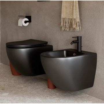 Комплект инсталляции 4 в 1 Ceramicanova (Керамиканова) Подвесной унитаз Metropol Rimless арт. CN4002MB + Шумоизоляционная панель для инсталляции арт. CN1000 + Система инсталляции для унитазов CERAMICANOVA Envision с кнопкой смыва Round цвет черный матовый