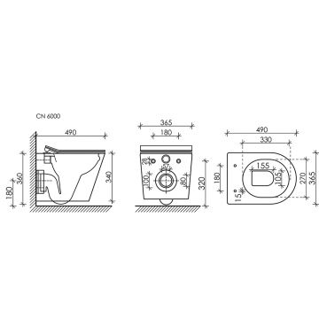 Комплект инсталляции 4 в 1 Ceramicanova (Керамиканова) Подвесной унитаз Balearica Rimless арт. CN6000 + Шумоизоляционная панель для инсталляции арт. CN1000 + Система инсталляции для унитазов CERAMICANOVA Envision с кнопкой смыва Flat цвет черный матовый,
