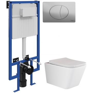 Комплект 3 в 1 Унитаз подвесной Керамиканова Метрика (Metric) CN3007 + Инсталляция Створки 510162 + Кнопка 230823 цвет матовый хром, Ceramicanova Stworki