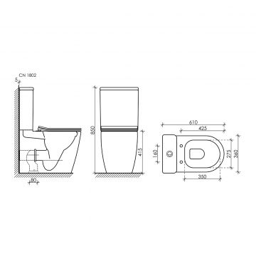 Унитаз напольный, приставной Ceramicanova (Керамиканова) Highlight CN1802 Белый