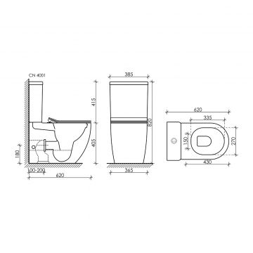 Унитаз напольный, приставной Ceramicanova (Керамиканова) Metropol CN4001 Белый