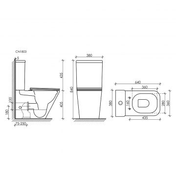 Унитаз напольный, приставной Ceramicanova (Керамиканова) Cubic CN1803 Белый
