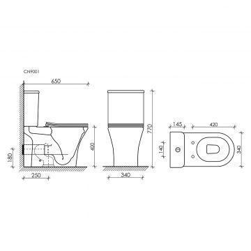 Унитаз напольный, приставной Ceramicanova (Керамиканова) Fortuna CN9001 Белый