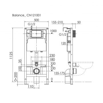 Система инсталляции для унитазов Ceramicanova (Керамиканова) Balance с кнопкой смыва Circle, цвет черный матовый, и креплениями, арт.CN121001MB