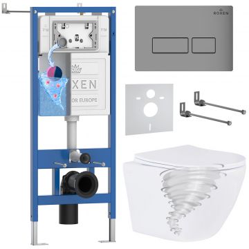 Комплект 6 в 1 RoxenBath (РоксенБаз) StounFix Dual Fresh 968322 система инсталляции для унитазов 710200 + кнопка для инсталляции Caspia 410280M +подвесной унитаз 530205-01