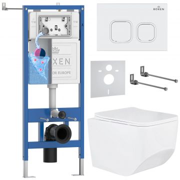Комплект 6 в 1 RoxenBath (РоксенБаз) StounFix Dual Fresh 540025 система инсталляции для унитазов 710200 + кнопка для инсталляции Santi 410280W +подвесной унитаз 530145-01
