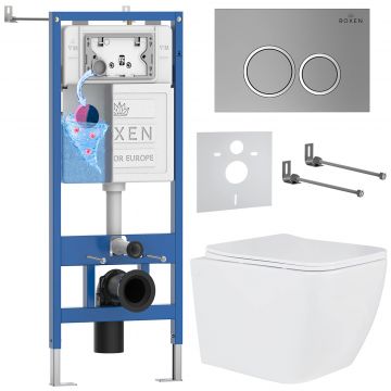 Комплект 6 в 1 RoxenBath (РоксенБаз) StounFix Dual Fresh 530473 система инсталляции для унитазов 710200 + кнопка для инсталляции Santi 410260M +подвесной унитаз 530135-01