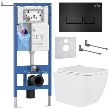 Комплект 6 в 1 RoxenBath (РоксенБаз) StounFix Dual Fresh 579341 система инсталляции для унитазов 710200 + кнопка для инсталляции Caspia 410280B +подвесной унитаз 530135-01