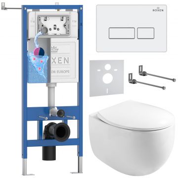 Комплект 6 в 1 RoxenBath (РоксенБаз) StounFix Dual Fresh 964170 система инсталляции для унитазов 710200 + кнопка для инсталляции Caspia 410280W +подвесной унитаз 530170-01