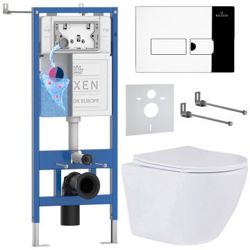Комплект 6 в 1 RoxenBath (РоксенБаз) StounFix Dual Fresh 583589 система инсталляции для унитазов 710200 + кнопка для инсталляции Caspia 410280CH +подвесной унитаз 530185-01