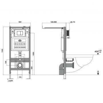 Комплект 6 в 1 RoxenBath (РоксенБаз) StounFix Dual Fresh 585987 система инсталляции для унитазов 710200 + кнопка для инсталляции Caspia 410280CH +подвесной унитаз 530185-02