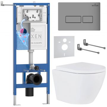Комплект 6 в 1 RoxenBath (РоксенБаз) StounFix Dual Fresh 605017 система инсталляции для унитазов 710200 + кнопка для инсталляции Caspia 410280M +подвесной унитаз 530185-02