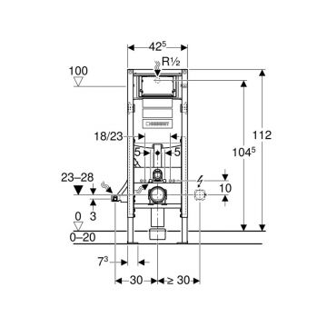 Инсталляция Geberit (Гэберит) Duofix для подвесного унитаза, 112 см, узкая 42,5см, со смывным бачком скрытого монтажа Sigma 12 см, 111.350.00.5