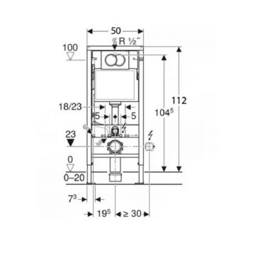 Инсталляция Geberit (Гэберит) Duofix для подвесного унитаза, 112 см, со смывным бачком Delta 12 см, смывная клавиша Delta01, Хром 458.149.21.1