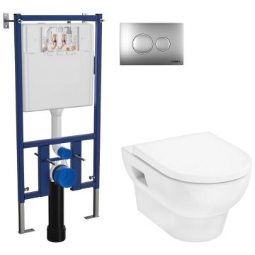 Комплект 3 в 1 Унитаз подвесной Hansgrohe GladeLake S HGSET002 + Инсталляция Диво 4501 + Кнопка 7311 цвет матовый хром, INS-INS-677021, Diwo