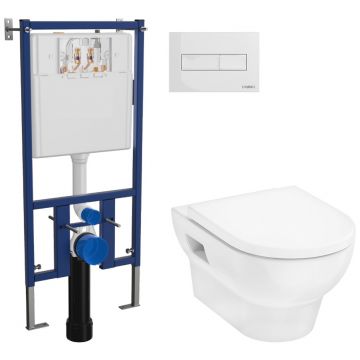Комплект 3 в 1 Унитаз подвесной Hansgrohe GladeLake S HGSET002 + Инсталляция Диво 4501 + Кнопка 7320 цвет глянцевый белый, INS-INS-677024, Diwo