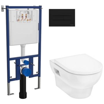 Комплект 3 в 1 Унитаз подвесной Hansgrohe GladeLake S HGSET002 + Инсталляция Диво 4501 + Кнопка 7323 цвет матовый черный, INS-INS-677028, Diwo