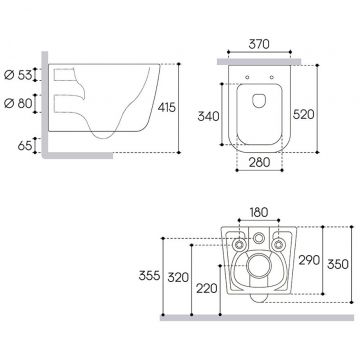Комплект 3 в 1 Унитаз подвесной Акведуто Macio MAC0130 + Инсталляция Створки 510162 + Кнопка Хельсинки 500471 цвет матовый черный, Aqueduto Stworki