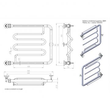 Полотенцесушитель водяной Двин (Dveen) Dw 50х60 см, с полкой, 1х1/2″ К0 полированный хром
