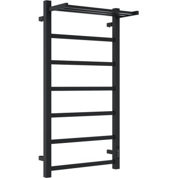 Полотенцесушитель электрический Двин (Dveen) FJ plaza neo 100х50 см, с полкой, К диммер, квадрат черный матовый