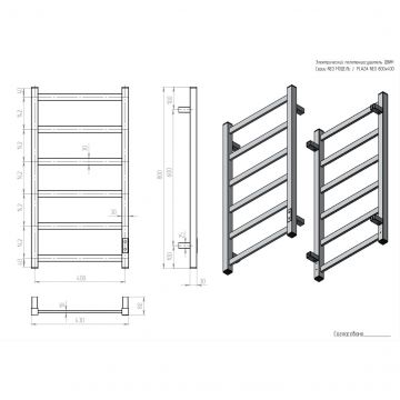 Полотенцесушитель электрический Двин (Dveen) J plaza neo 80х40 см, без полки, К диммер, квадрат графит