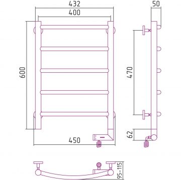 Полотенцесушитель электрический Сунержа (Sunerga) Галант 2.0 600х400 мм, МЭМ правый Матовый черный 31-5201-6040