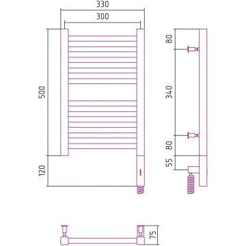 Полотенцесушитель электрический Сунержа (Sunerga) Модус 3.0 500х300 мм, МЭМ правый Матовый черный 31-5701-5030