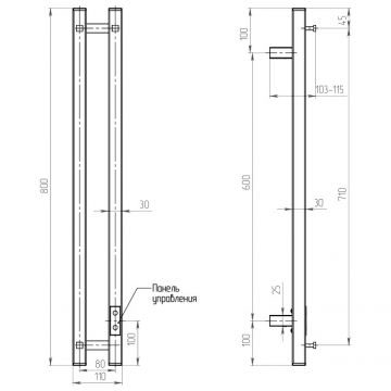 Полотенцесушитель электрический Эврика Пенелопа P2 80x10 см, подключение справа, слева, скрытое подключение справа, глянцевый хром, I-образный, из стали, 750665, Ewrika