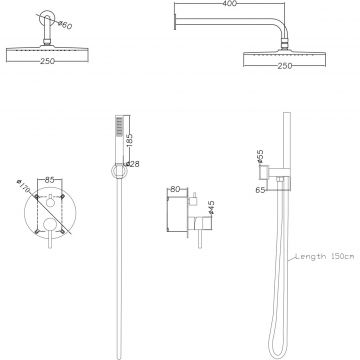 Душевой комплект Creto (Крето) Element 2.0-WSM3-BK матовый черный