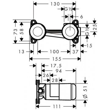 Скрытая часть однорычажного смесителя Axor (Аксор) MyEdition настенного монтажа 13623180