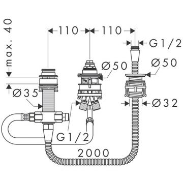 Скрытая часть смесителя Axor (Аксор) на 3 отверстия на край ванны 13439180