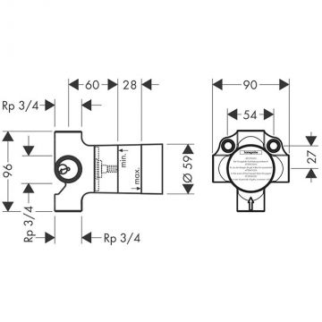 Запорный/переключающий вентиль Axor (Аксор) , скрытый монтаж 3/4, расход воды 130 л/мин 15930180