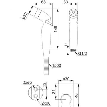 Гигиенический душ Damixa (Дамикса) Shower program, хром, держатель и шланг, 760550200