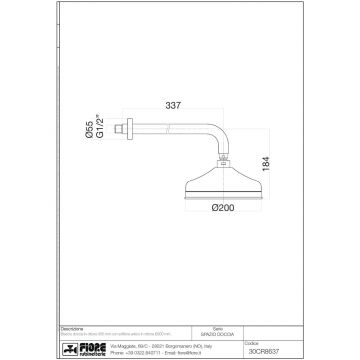 Душ круглый Fiore (Фиоре), 20 см, кронштейн 35 см, хром, 30CR8637