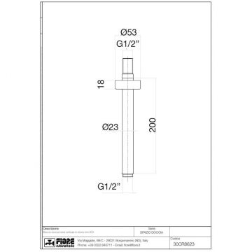 Кронштейн для верхнего душаFiore (Фиоре) Shower, круглый потолочный, длина 20 см, цвет хром30CR8623