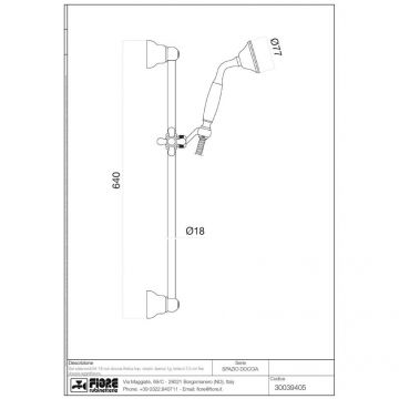Душевая штанга Fiore (Фиоре) Shower, h64 см, с набором для душа: 1-режимный ручной душ c керамической накладкой, шланг 150 см, цвет хром30039405
