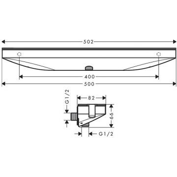 Вывод воды Hansgrohe (Хансгрое) с держателем ручного душа справа, с полкой 500х80 мм, цвет: белый матовый 26858700
