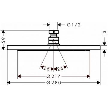 Верхний душ Hansgrohe (Хансгрое) Croma 280 28 см., потолочный/настенный, 1jеt, ЕсоSmаrt, цвет: черный матовый 26221670