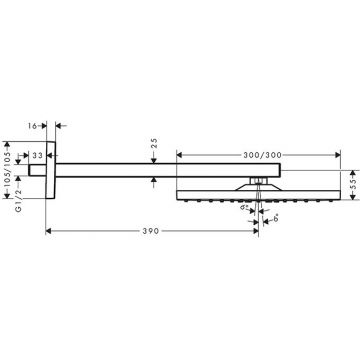 Верхний душ Hansgrohe (Хансгрое) Raindance, 300х30 см, 1 jеt, с настенным держателем 390 мм, цвет: белый матовый 26238700